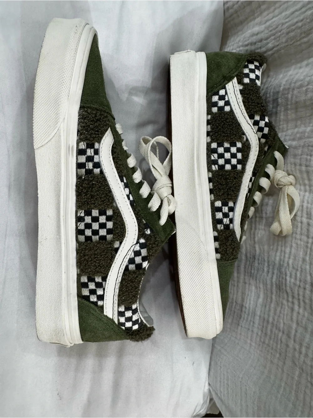 Vans Olive Green High-Top Checkerboard Suede Sneakers